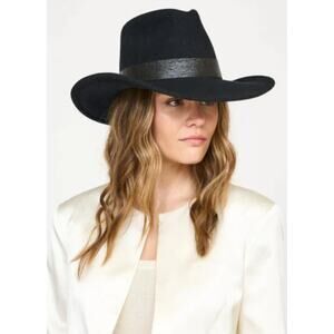Freya Haven Hat 100% Wool Black Leather Trim Small Medium Made in USA